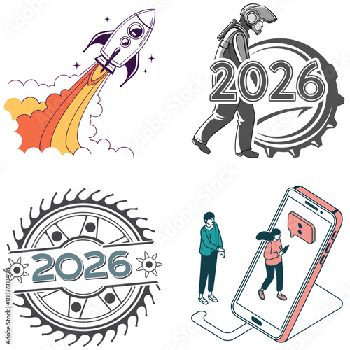 Rocket launching to sky with colorful smoke trail and stars