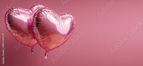 Heart-shaped Balloons on a Soft Pink Background Create a Festive Atmosphere f...