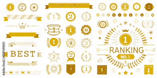 Golden ranking and award badge vector icon set illustration
