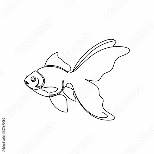 Simple Outline Single Line Goldfish Pet Animal Aquatic Underwater Illustration