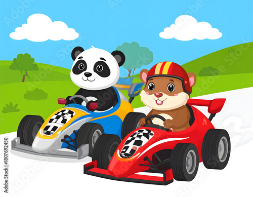 Cartoon Animals Racing in Go Karts