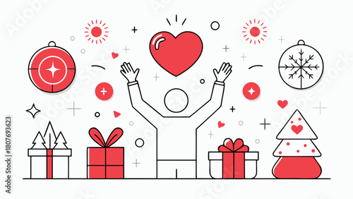 Christmas card featuring hands holding colorful gifts, conveying a festive and joyful holiday spirit..eps