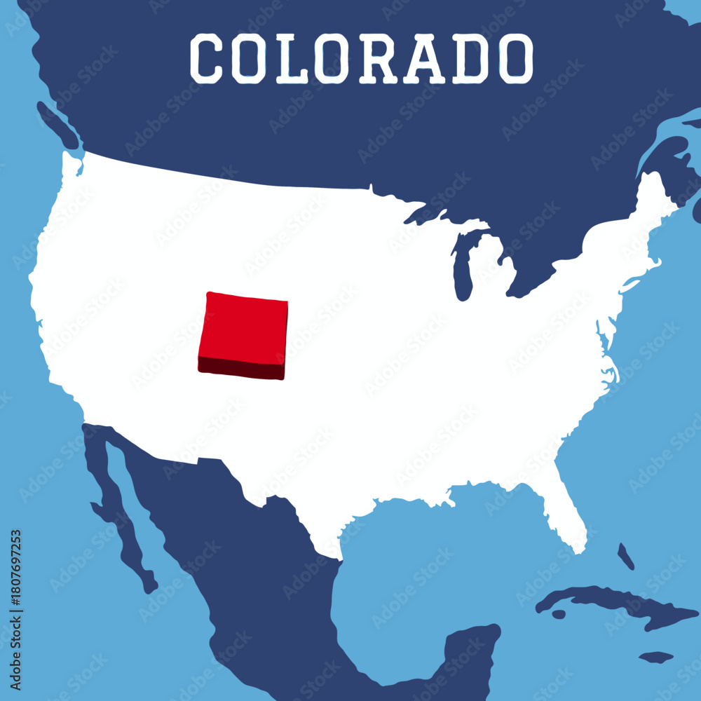 Fototapeta premium Colorado State highlighted 3D map on india map with blue background vector illustration 