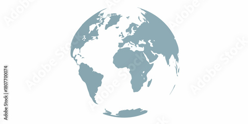 Globe illustration showing continents in light blue on white background