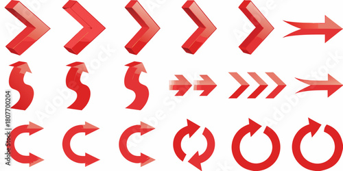 Collection of red arrows pointing in different directions on white background
