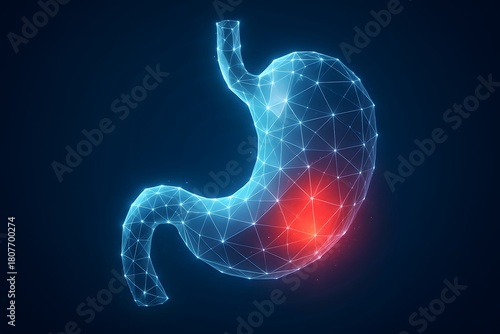Futuristic Digital Scan of Stomach with Pain Area Highlighted
