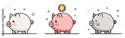 Cute cartoon piggy bank collection for finance concepts.