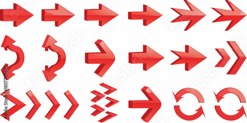 Collection of red arrow icons directional signs and navigation symbols on white