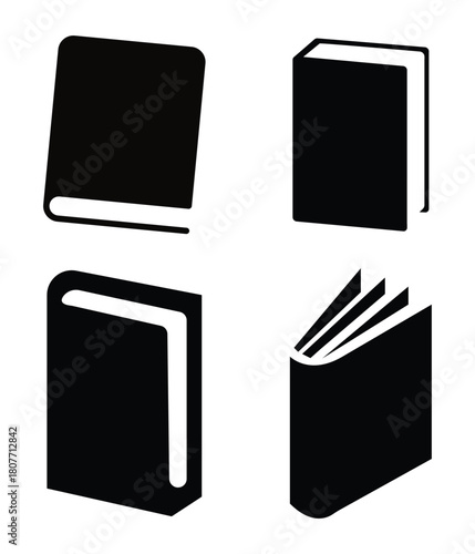 Four black book icon set collection
