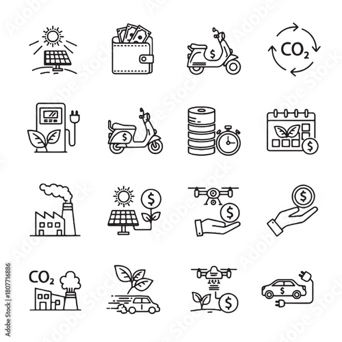 Sustainable Energy and Eco-Friendly Technology Icons Collection