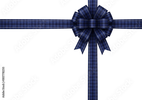 Dark blue plaid bow and ribbon arrangement on transparent background, designed for elegant winter visuals, holiday advertising, and stylish festive presentation materials.