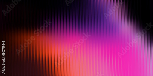Neon ripple glass gradient in magenta, violet, ember orange on deep midnight. Sharp ribbed distortion, cinematic glow; futuristic texture background, vector illustration