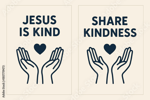 Kindness Banners Design. Kindness of Jesus. Two vertical A6 banners with safe margins, centered composition, no elements touching edges, flat vector design,