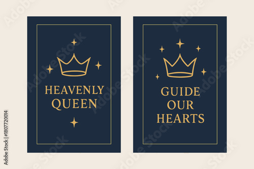 Heavenly Crown Banners. Heavenly Crown. Two vertical A6 banners with safe margins, centered composition, no elements touching edges, minimal, navy and gold,