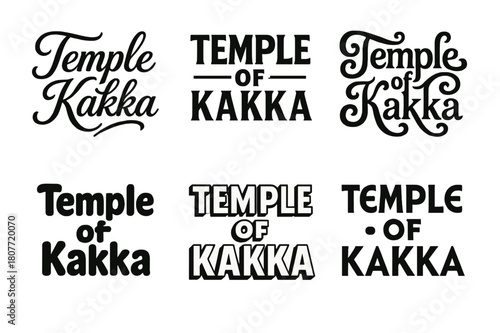 Diverse Lettering Styles. Temple of Kakka. Set lettering. harmonious lettering variations of the same emblematic concept, each with different