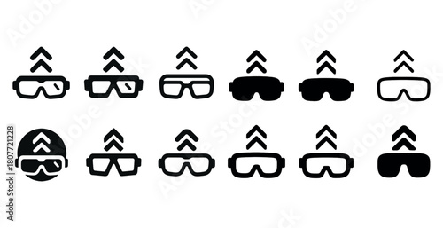 Black and white ar glasses icons with arrows design set