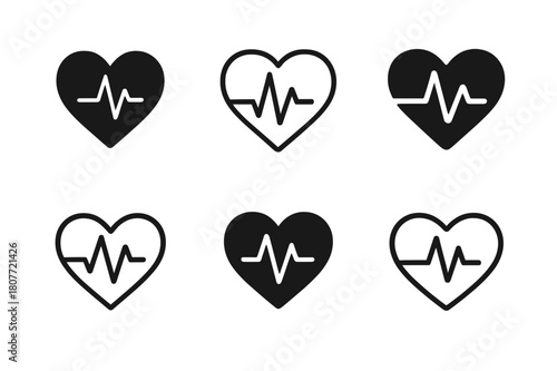 Heart Rate Logo Varieties. Heart rate monitoring. Set Logo of Heart rate monitoring: pulse waveform within heart. harmonious logo variations of the same