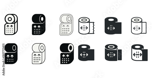 Toilet paper icons in various styles and designs