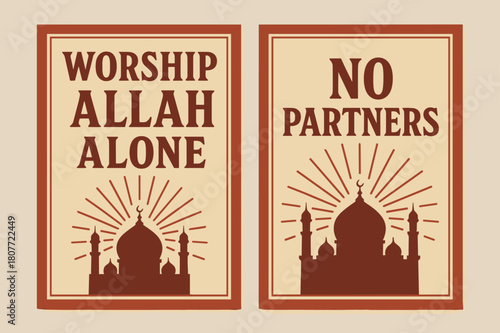 Worship Banners Design. Worship Alone. Two vertical A6 banners with safe margins, centered composition, no elements touching edges, retro, red and beige,
