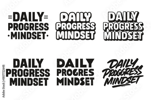 Creative Lettering Grid. Daily progress mindset. Set lettering. harmonious lettering variations of the same emblematic concept, each with different artistic