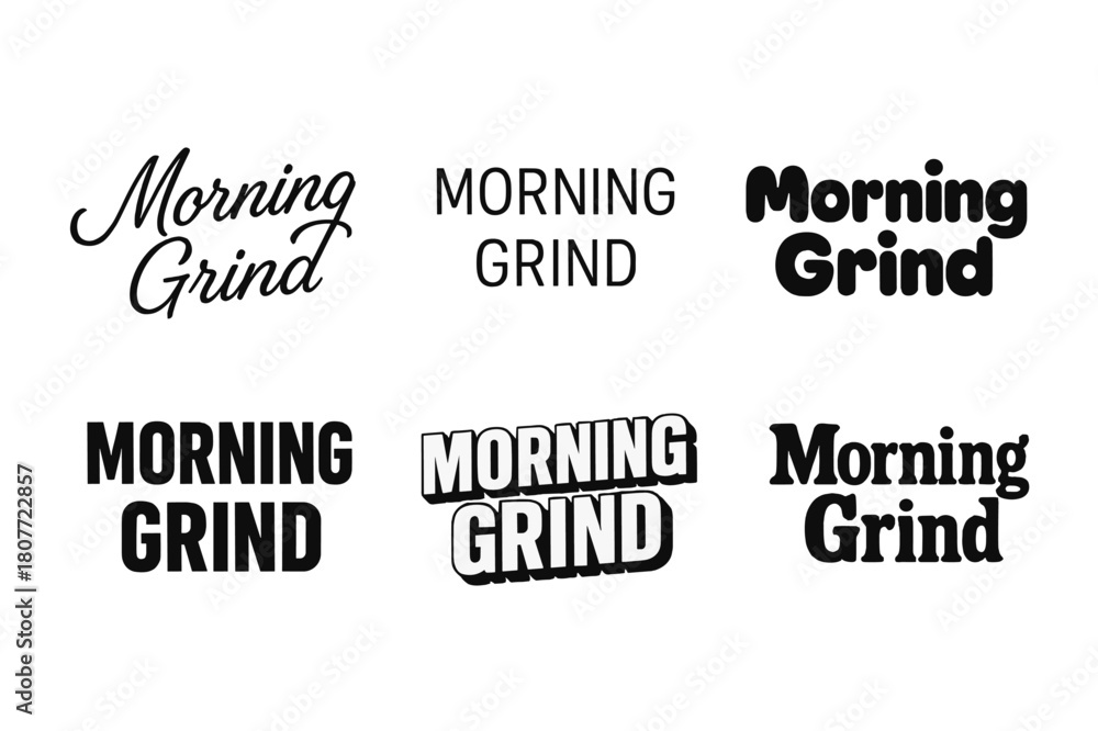 Fototapeta premium Morning Lettering Styles. Morning grind. Set lettering. harmonious lettering variations of the same emblematic concept, each with different artistic