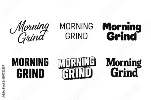 Morning Lettering Styles. Morning grind. Set lettering. harmonious lettering variations of the same emblematic concept, each with different artistic