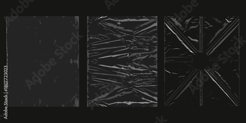 Three black plastic wrap textures for backgrounds and overlays