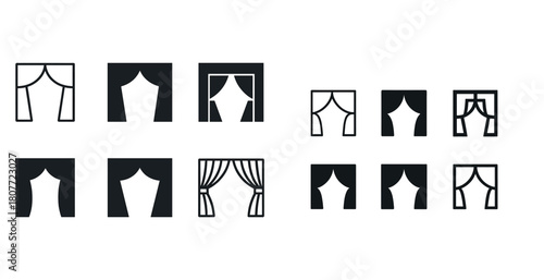 Set of black simple curtain and window icon designs