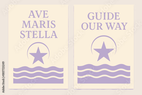 Star of the Sea. Star of the Sea. Two vertical A6 banners with safe margins, centered composition, no elements touching edges, pastel, lavender and cream, star