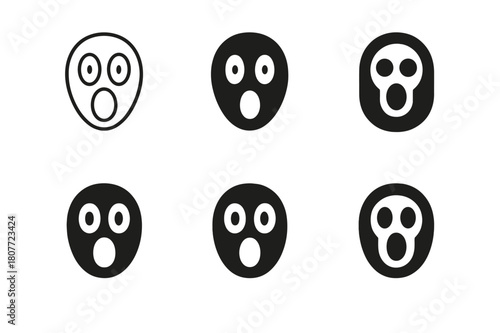Scared Face Logos. Scared face. Set Logo of Scared face: wide eyes and open mouth. harmonious logo variations of the same emblematic concept, each with