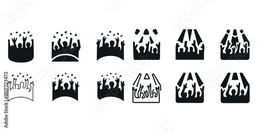 Concert crowd icons: silhouettes of cheering fans in various styles