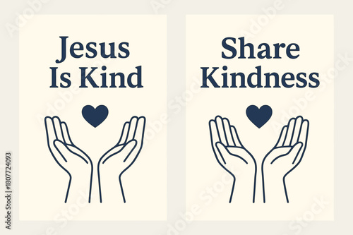 Jesus' Kindness Banners. Kindness of Jesus. Two vertical A6 banners with safe margins, centered composition, no elements touching edges, flat vector design,
