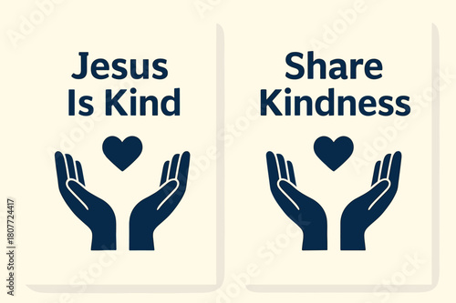 Kindness Banners Design. Kindness of Jesus. Two vertical A6 banners with safe margins, centered composition, no elements touching edges, flat vector design,