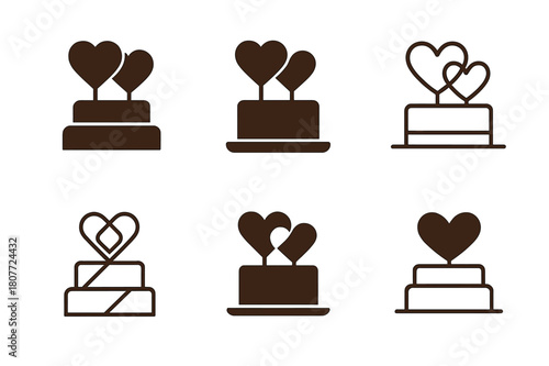 Engagement Love Logos. Celebrating love through engagement parties. Set Logo of Celebrating love through engagement parties: Cake topper hearts. Icon set.