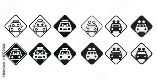 Vector icon set of carpooling and hov lane traffic signs