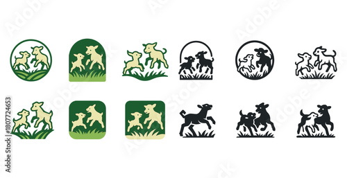 Playful puppy silhouettes in various green and black designs