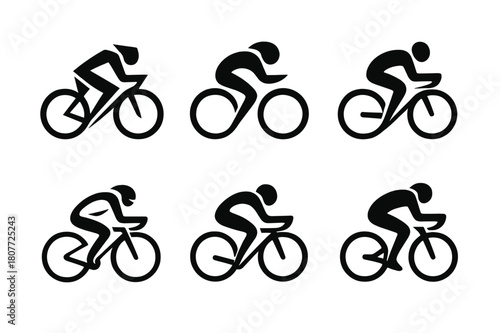 Cycling Logo Variations. Road cycling. Set Logo of Road cycling: speed cyclist with aerodynamic form. harmonious logo variations of the same emblematic