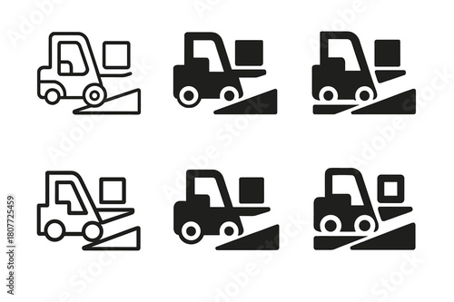 Industrial Logo Variations. Material handling at industrial sites. Set Logo of Material handling at industrial sites: Loading dock ramp. Icon set. harmonious