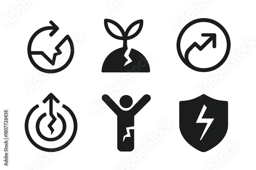 Resilience Icon Series. Learning to Embrace Failure as Part of Growth. Set Logo of Resilience Icon: Minimal outline, Abstract geometric, Negative space, Flat