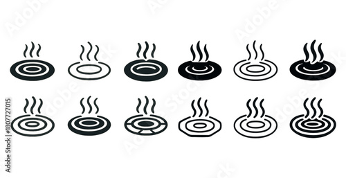 Various coffee cup icons with steam in black and white designs