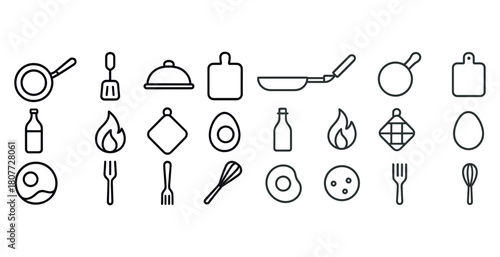 Minimalist cooking utensils icons set for kitchen and food design