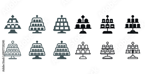 Cupcake stand icons: diverse set of 12 unique designs in various styles and forms