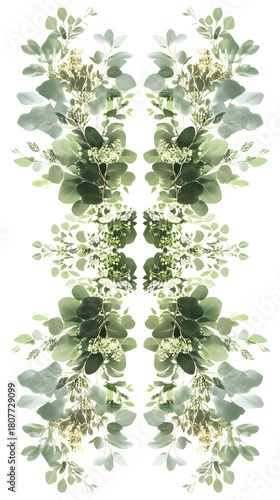 Wallpaper Mural Symmetrical arrangements of delicate green foliage and small white blossoms adorn a bright background. Torontodigital.ca