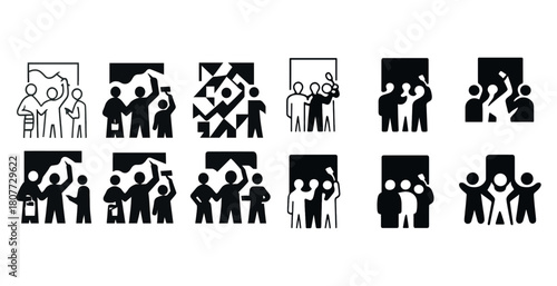 Abstract collaboration illustrations with diverse teams creating art and planning