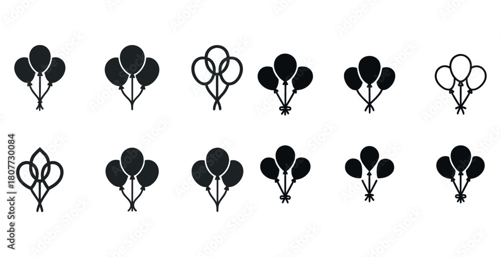 Fototapeta premium Set of black balloon icons in various simple designs