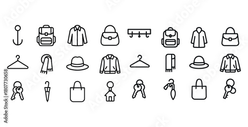 Outline icons of fashion accessories and outerwear