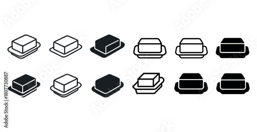 Minimalist butter dish icons in various styles on white background