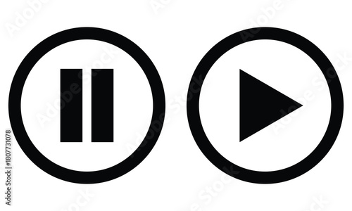 Play and pause silhouette icons set on white background. Music, media, video, radio buttons on white page. Graphical media player icon set. EPS 10. 