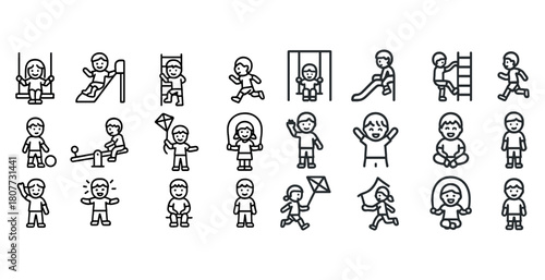 Outline icons of children engaged in various playground activities and sports