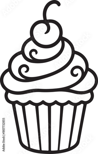 vector illustration of a cute one-line drawn cupcake